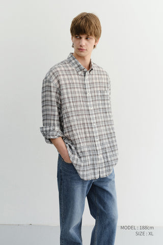 UNISEX SEERSUCKER BD SHIRT SOFT GREEN CHECK