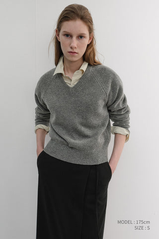 UNISEX SOFT VOLUME V-NECK SWEATER MELANGE GREY