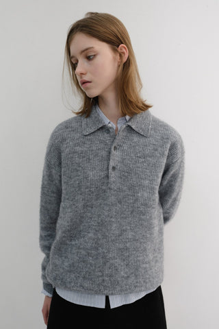 UNISEX HAIRY COLLARED SWEATER MELANGE GREY