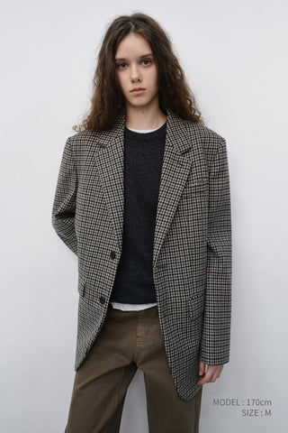 UNISEX CLASSIC 2 BUTTON WOOL BLAZER BEIGE CHECK