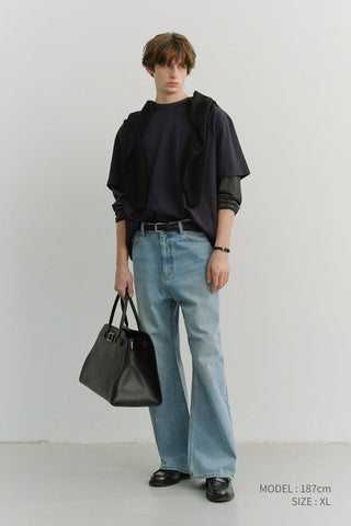 UNISEX LAYERED SET-UP T-SHIRT NAVY BLACK STRIPE