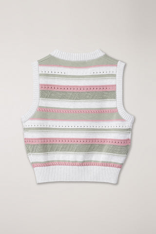 UNISEX CRAFTED STRIPED KNIT VEST IVORY MINT