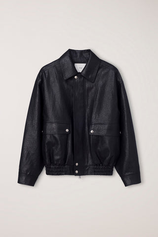 UNISEX ALTER-LEATHER ZIP-UP BLOUSON BLACK