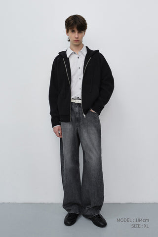 UNISEX HOODED KNIT CARDIGAN BLACK