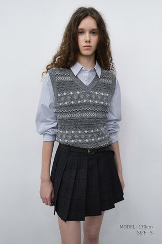 UNISEX CRAFTED V-NECK KNIT VEST GREY