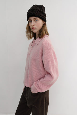 UNISEX HAIRY COLLARED SWEATER SOFT PINK