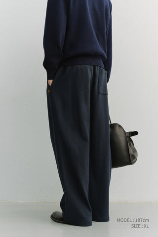 UNISEX LEATHER LOGO WIDE SWEAT PANTS FRENCH NAVY