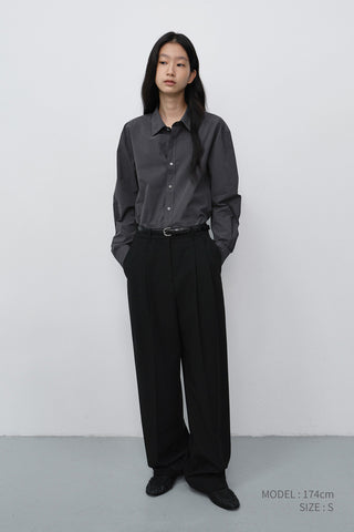 DOUBLE PLEATED WIDE SLACKS BLACK