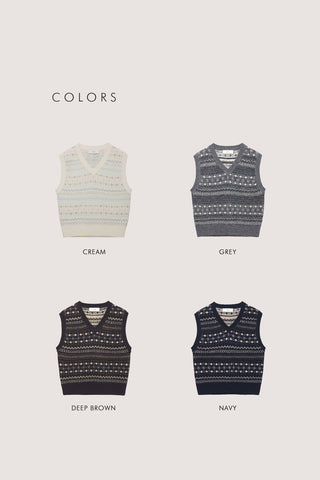 UNISEX CRAFTED V-NECK KNIT VEST GREY