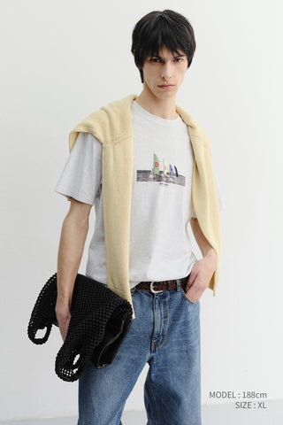 UNISEX APPLIQUE YACHT T-SHIRT LIGHT MELANGE GREY