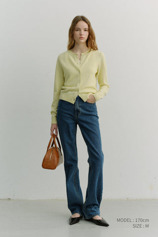 ESSENTIAL CREWNECK KNIT CARDIGAN LEMON