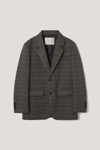 UNISEX 2 BUTTON WOOL BLAZER GREY CHECK