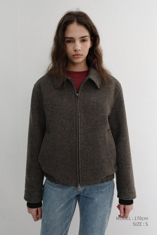 UNISEX COLLARED WOOL BLOUSON BROWN MELANGE