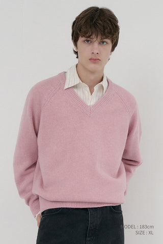 UNISEX SOFT VOLUME V-NECK SWEATER SOFT PINK