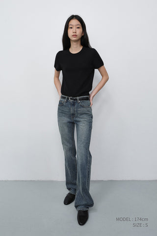 HALF SLEEVE KNIT TOP BLACK