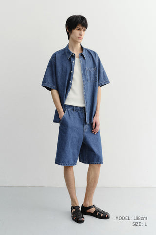 UNISEX LINEN DENIM SHORTS CLASSIC BLUE