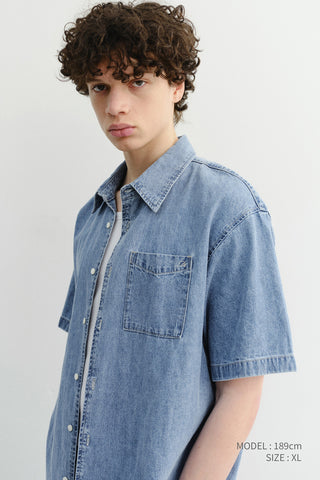 UNISEX LINEN DENIM SHIRT LIGHT BLUE