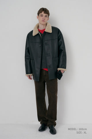 UNISEX REVERSIBLE SOFT SHEARLING HALF JACKET BLACK