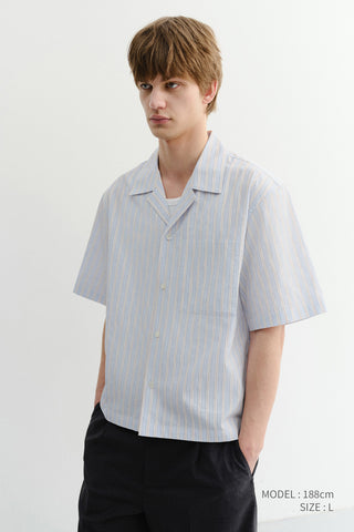 CROPPED OPEN COLLARED STRIPED SHIRT BEIGE STRIPE