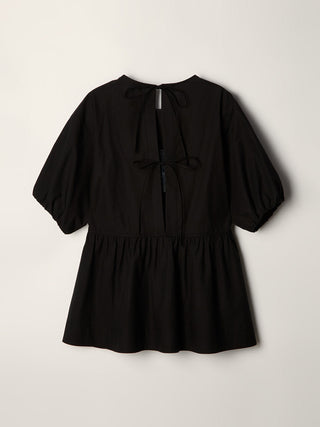 RIBBONED BACK SLIT BLOUSE BLACK