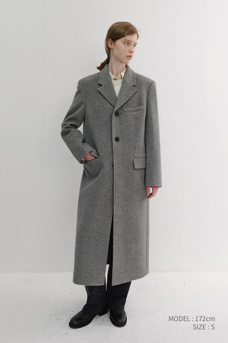 UNISEX 2-WAY 3 BUTTON CASHMERE COAT MELANGE GREY