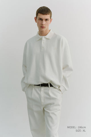 UNISEX LEATHER LOGO COLLARED T-SHIRT WHITE