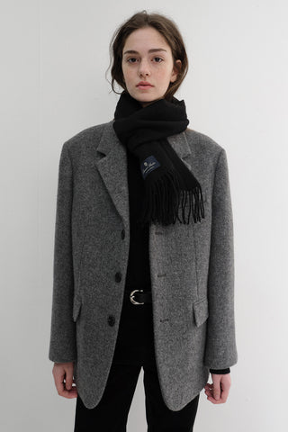 FRINGED CASHMERE MUFFLER BLACK