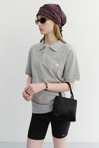 UNISEX LEATHER LOGO POLO SHIRT MELANGE GREY