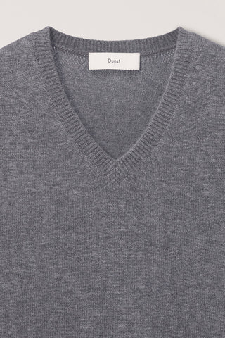 UNISEX CASHMERE V-NECK SWEATER MELANGE GREY