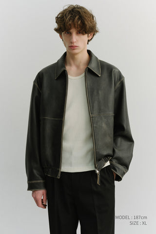UNISEX DRIZZLER LEATHER JACKET BRUSHED BLACK