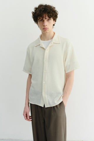 OPEN COLLARED CROCHET SHIRT CREAM