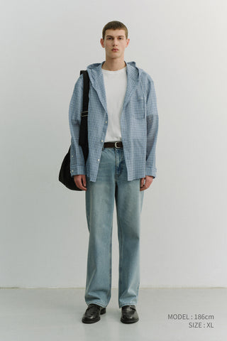 UNISEX CLASSIC HOODED SHIRT SOFT BLUE CHECK