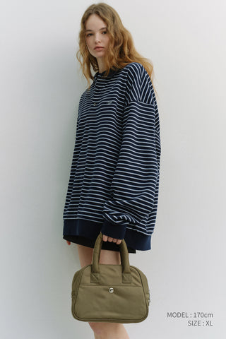 UNISEX STRIPED LOGO COLLARED T-SHIRT NAVY