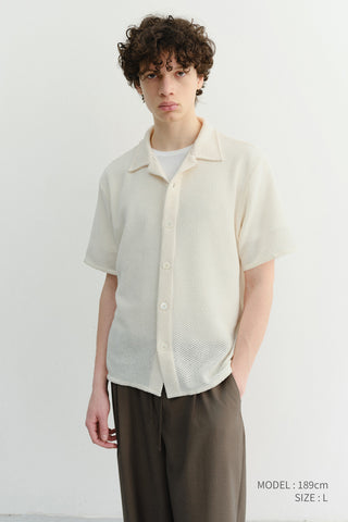 OPEN COLLARED CROCHET SHIRT CREAM