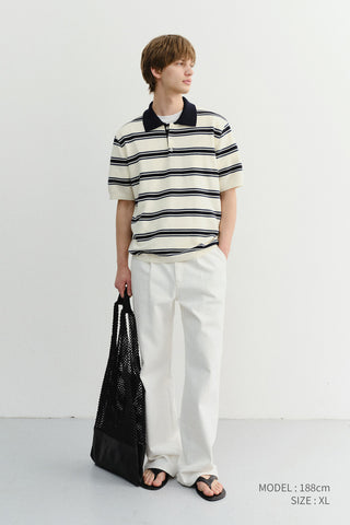 UNISEX MULTI STRIPED POLO KNIT CREAM NAVY