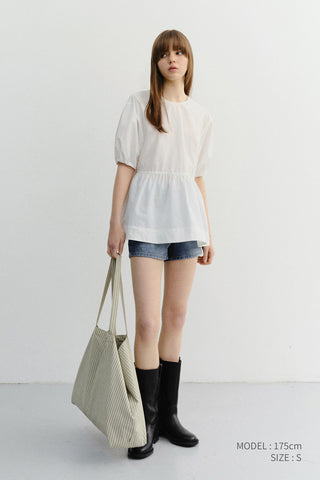 RIBBONED BACK SLIT BLOUSE WHITE