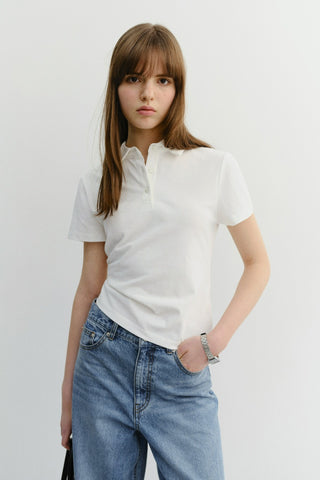 CROPPED SLIM COLLARED T-SHIRT WHITE