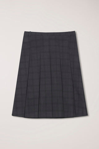 PLEATS MIDI WRAP CHECKED SKIRT CHARCOAL GREY CHECK