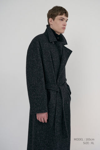 UNISEX RELAXED DOUBLE-BREASTED ROBE COAT CHARCOAL TWEED