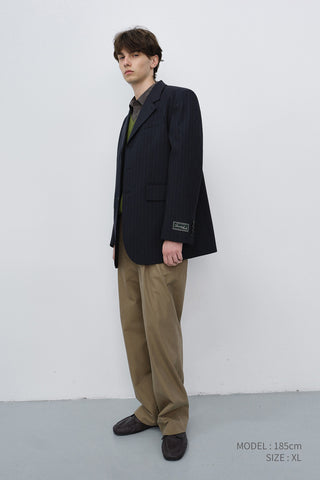 UNISEX REFINED MASCULINE WOOL BLAZER NAVY STRIPE