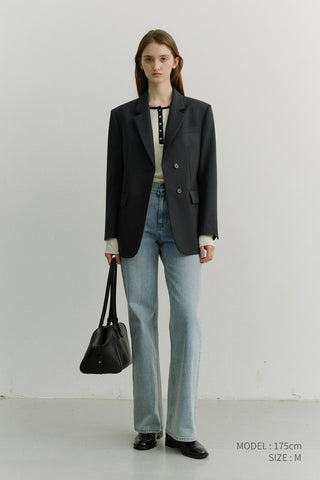 ESSENTIAL 2 BUTTON WOOL BLAZER MIDNIGHT NAVY