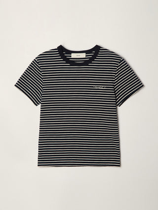 ESSENTIAL STRIPE LOGO T-SHIRT NAVY CREAM STRIPE