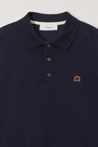 UNISEX LEATHER LOGO COLLARED T-SHIRT FRENCH NAVY