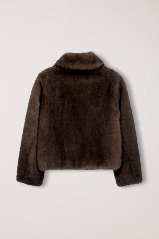 CROPPED FUR JACKET BROWN