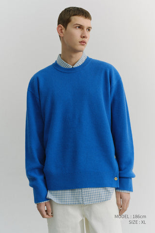 UNISEX BUTTONED CREWNECK SWEATER BLUE