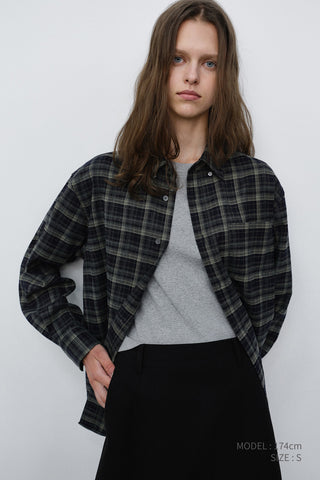 UNISEX CHECKED FLANNEL BD SHIRT NAVY GREY