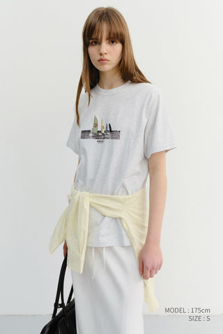 UNISEX APPLIQUE YACHT T-SHIRT LIGHT MELANGE GREY