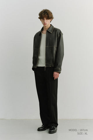 UNISEX DRIZZLER LEATHER JACKET BRUSHED BLACK