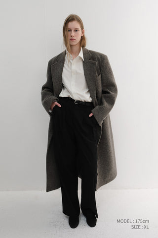 UNISEX LOOSE DOUBLE-BREASTED COAT GREY HERRINGBONE