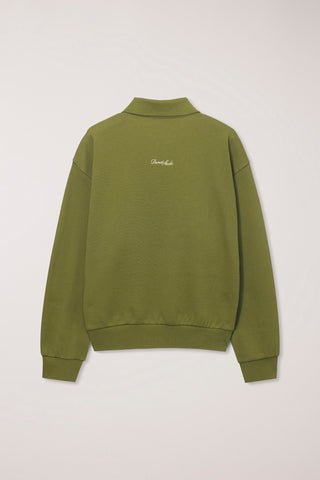UNISEX LEATHER LOGO COLLARED T-SHIRT OLIVE